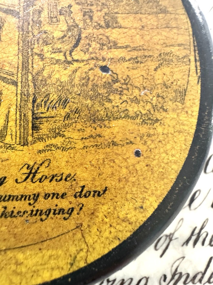 Antique Paper Mache Snuff Box Unique Scene 3”