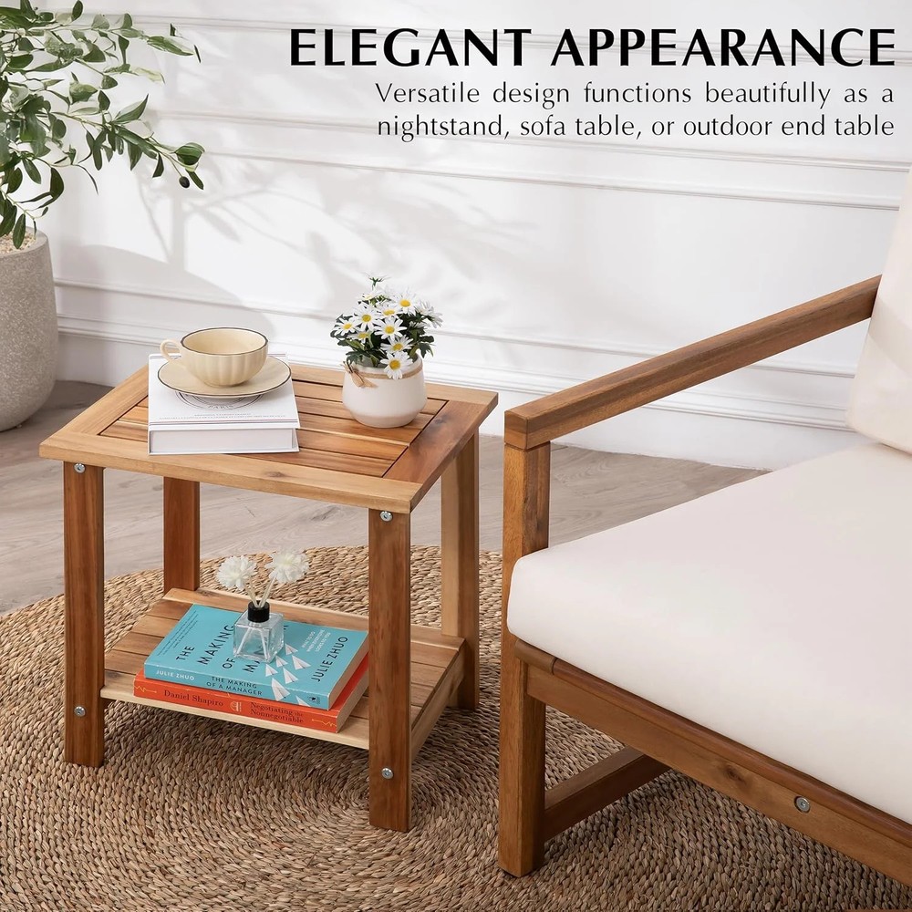 Double Adirondack Side Table, Weather-Resistant Rectangular End Table US Stock