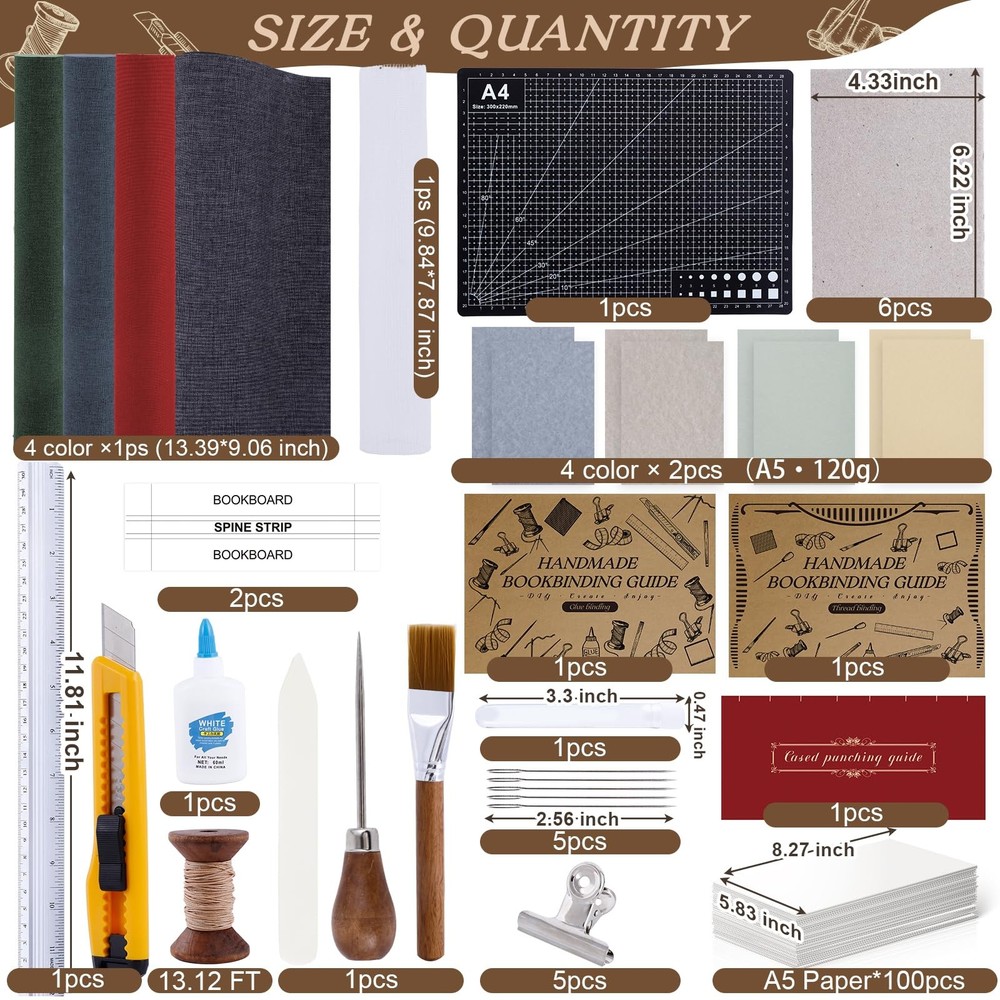 145Pcs Book Binding Kits for Beginners, Making Kit A5, Multicolor