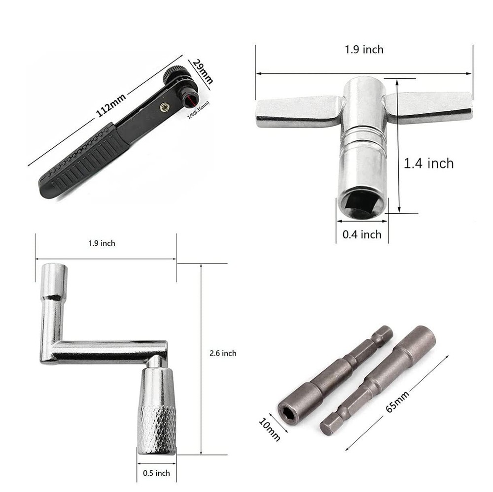 5-Pack Drum Keys with Ratchet Torque Wrench Standard Percussion Tool Set