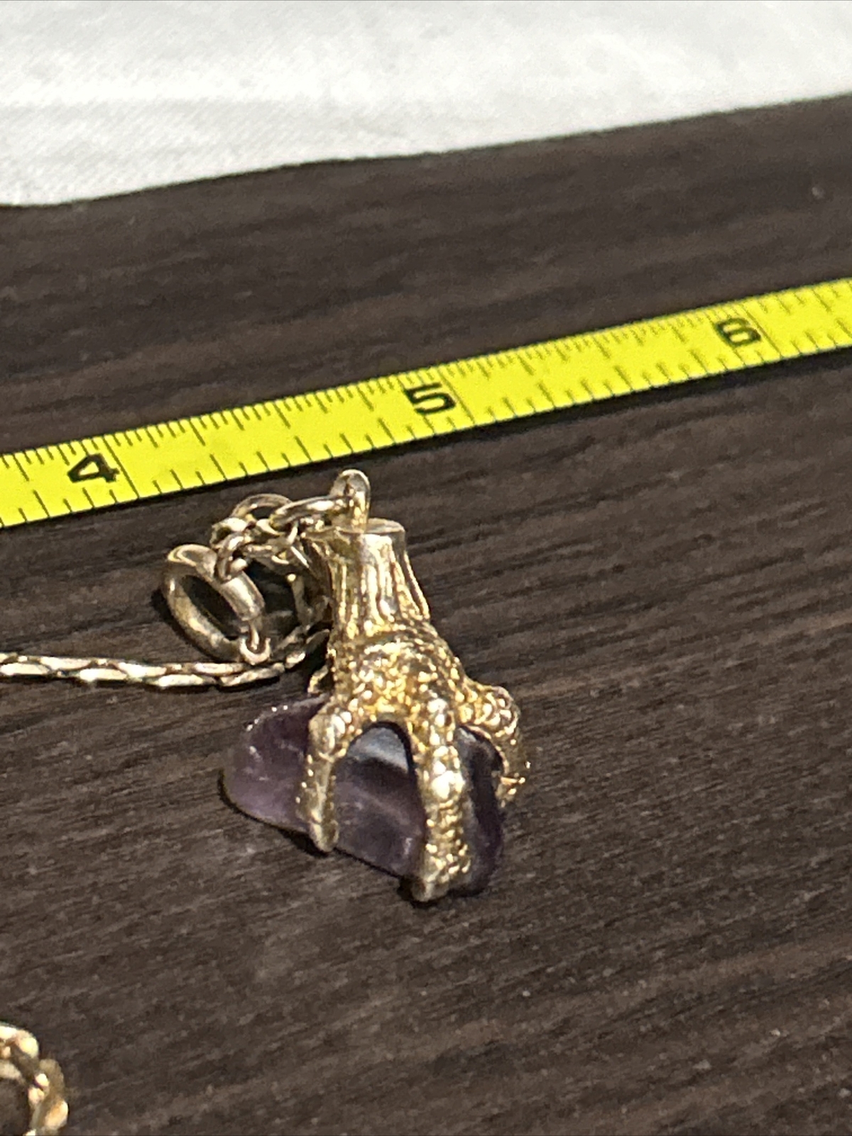 Vintage 9ct Solid Gold Amethyst Dragon Claw Fob Pendant SP Gold Filled 14” Chain