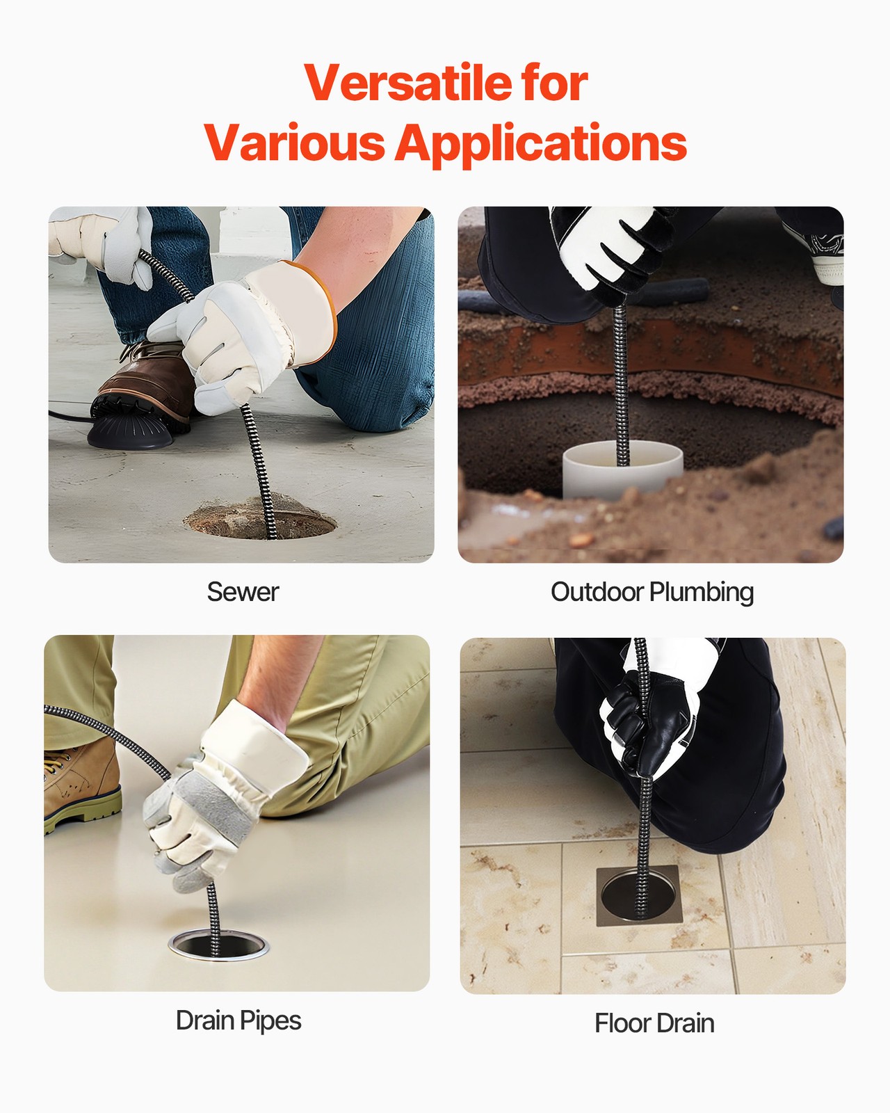 VEVOR Drain Cleaner Machine Electric Drain Auger 100 FT x 3/4 In Auto Feed