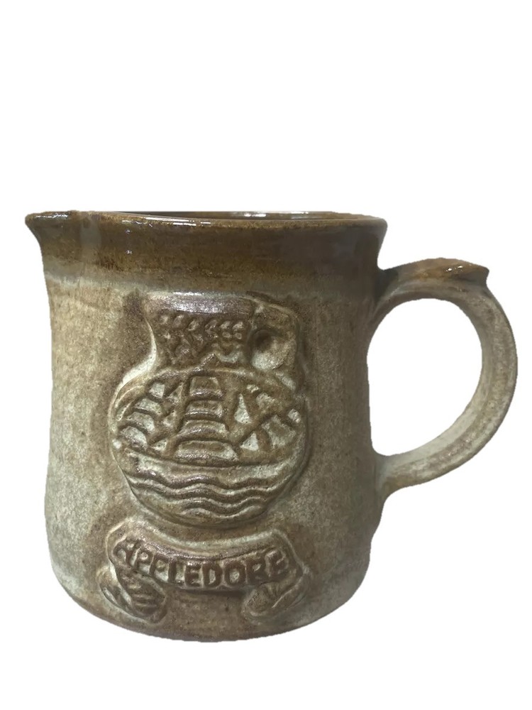 Signed Brown Tan Cream Pitcher Appledore Logo Dated 1982