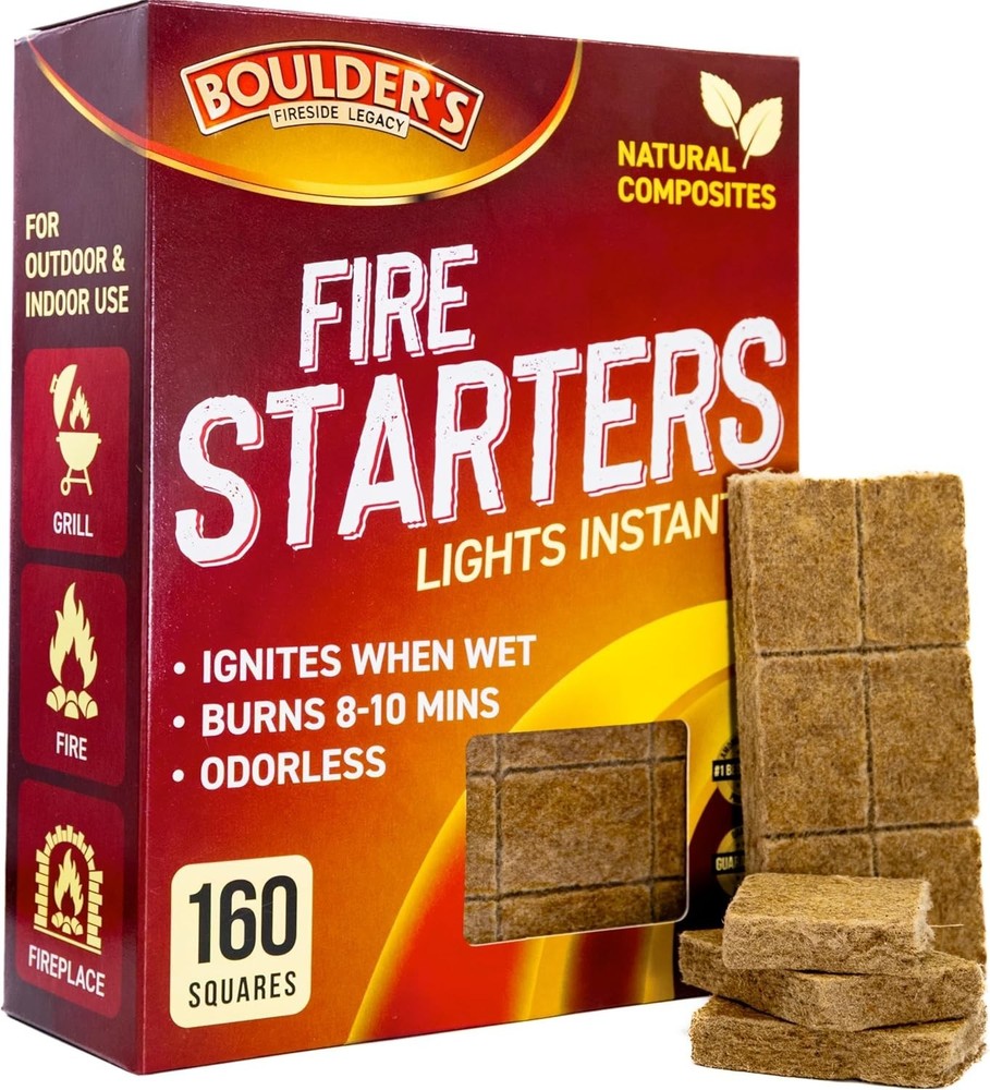 Fire Starter Cubes, 160 pcs - Bulk Pack - Firestarter Squares for Fireplace, ...