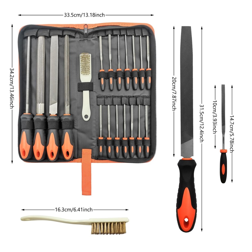 20 PCS Metal File Set with Case, Includes Flat/Half-Round/Round/Triangle Stee...