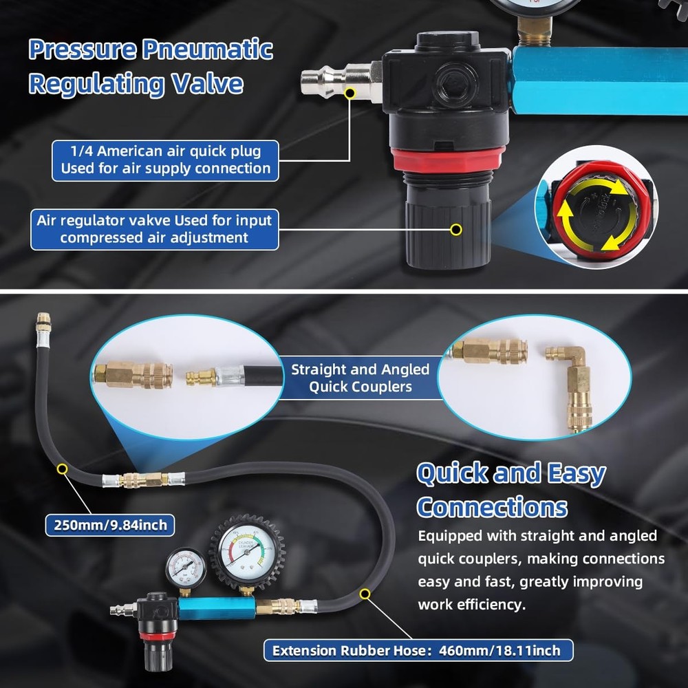 46PCS Compression and Leakage Test Kit Petrol & Diesel Compression Tester Kit...