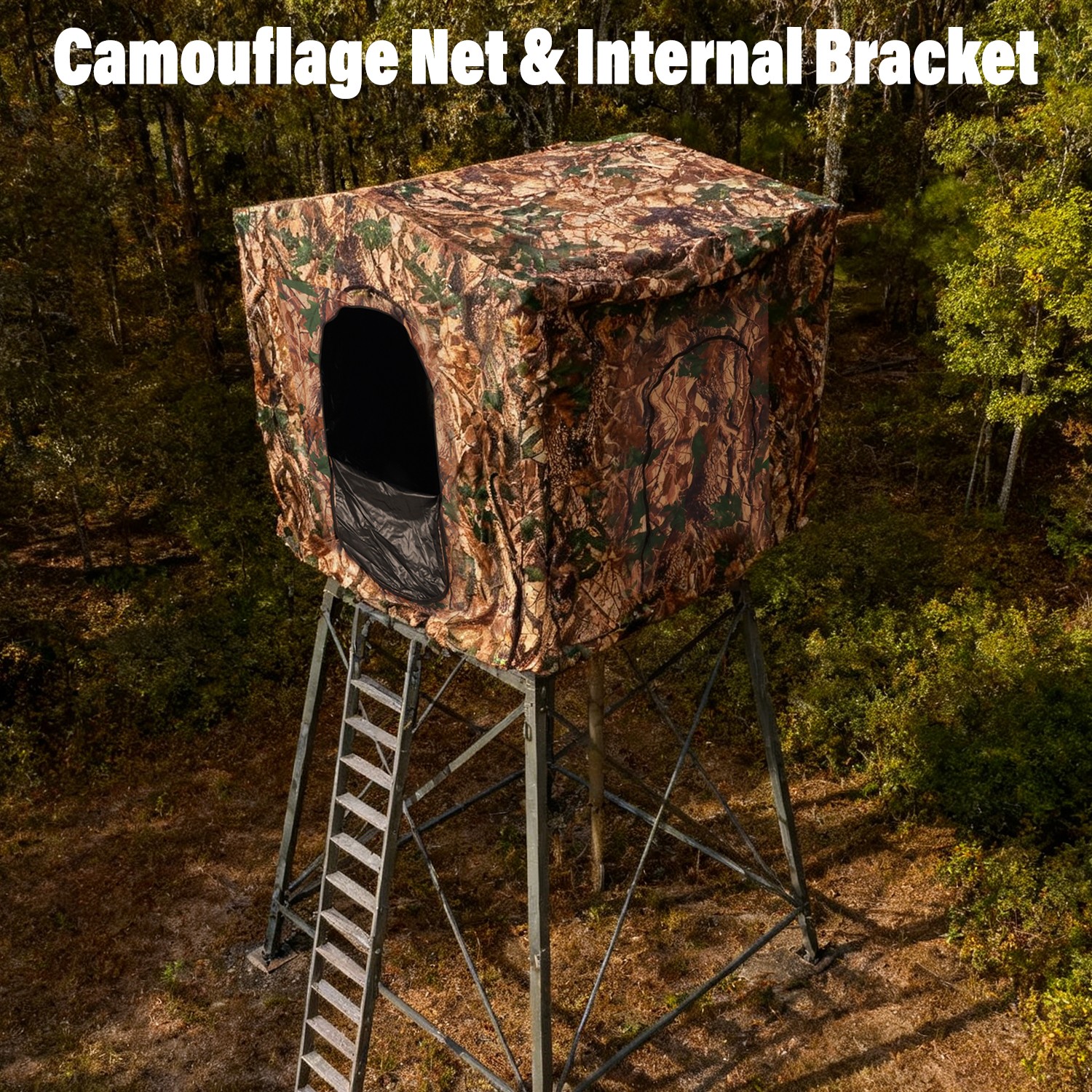 24LBS Steel+Cloth 7' Tall Quad Pod Hunting Blind Cover 2 Person Camouflage Black