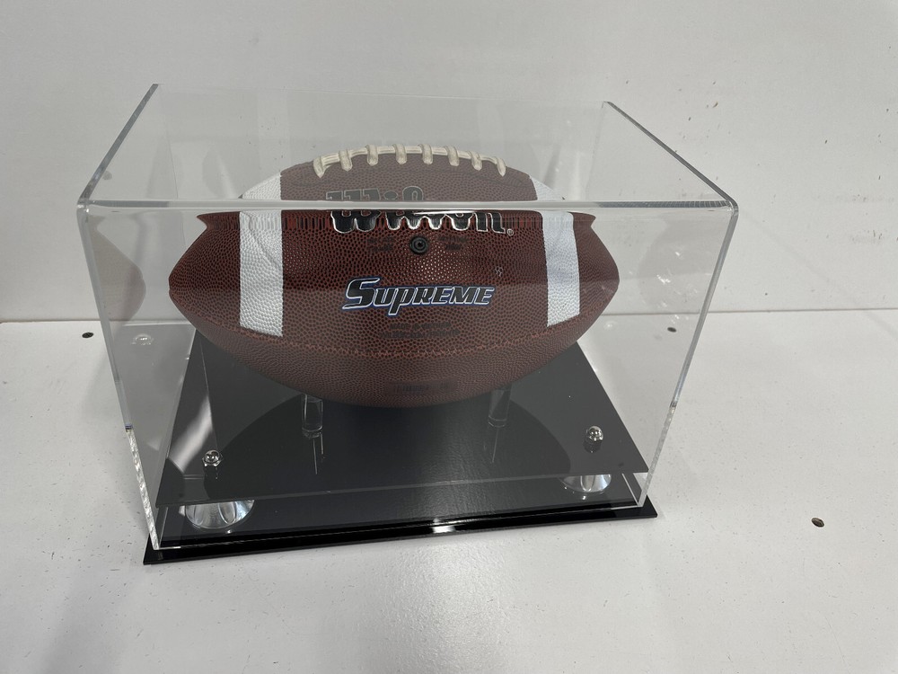 Football Display Case Full Size with Silver Risers two tier base