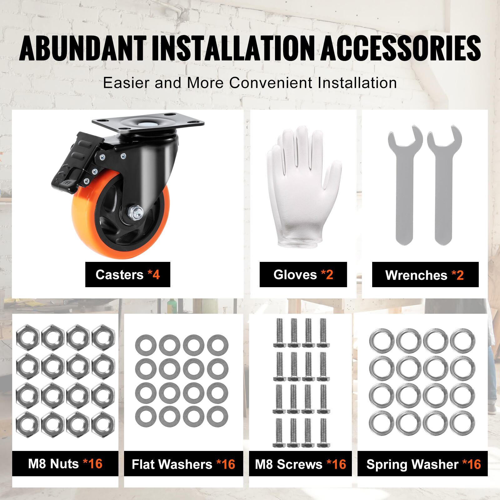 VEVOR 4 Pack 4" Caster Wheels Swivel Plate Polyurethane Heavy Duty Casters