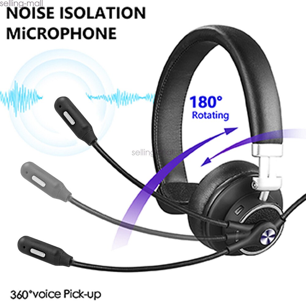 Wireless OfficeTrucker Bluetooth Over Head Headset Noise Cancelling w/Mute Mic