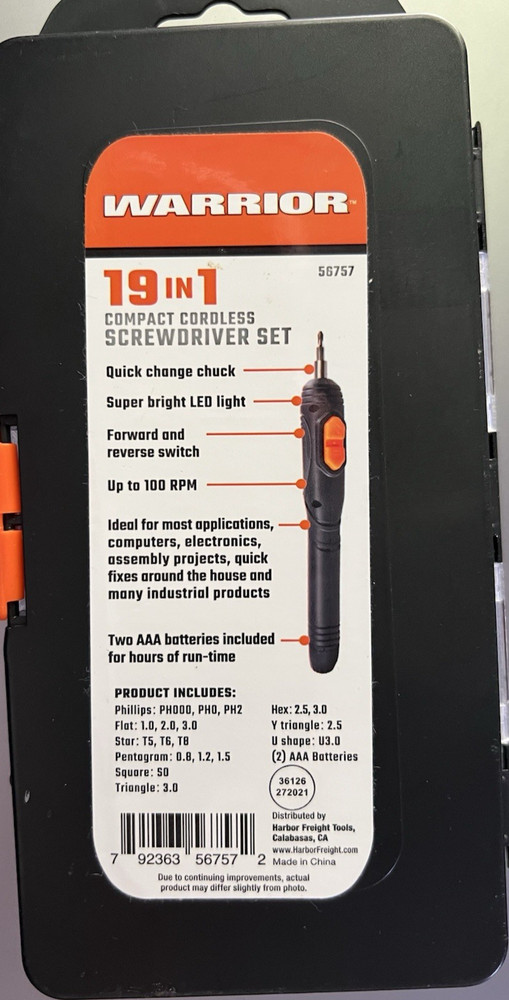 Warrior 19 in 1 Compact Cordless Screwdriver Set