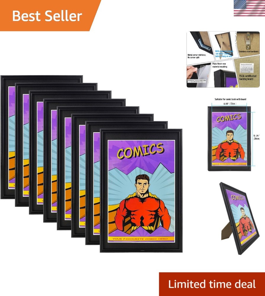 Stylish Black Comic Book Frames with UV Protection - 8 Pack Display Solution