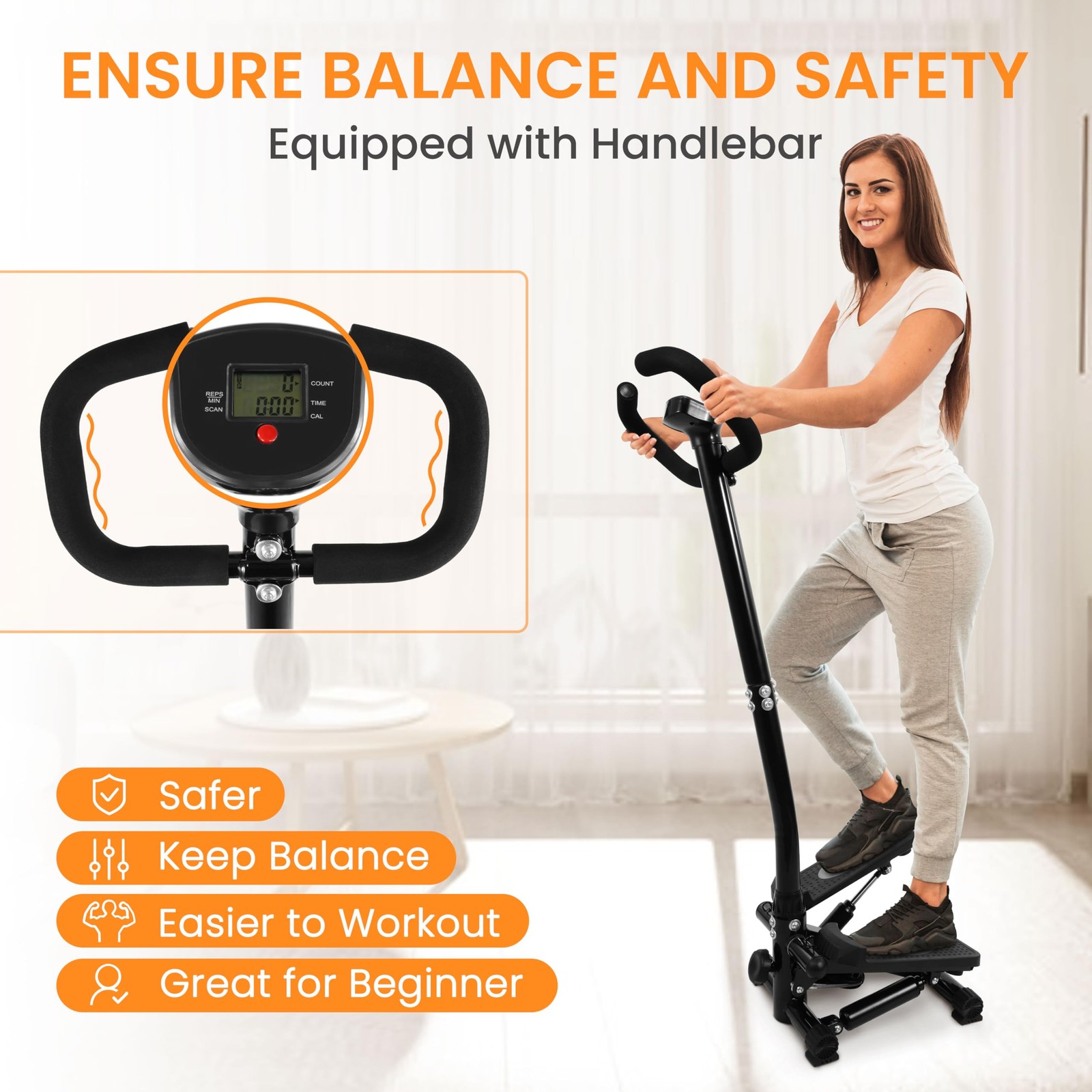 Mini Steppers for Exercise with Handlebar, Stair Steeper with Resistance Band...