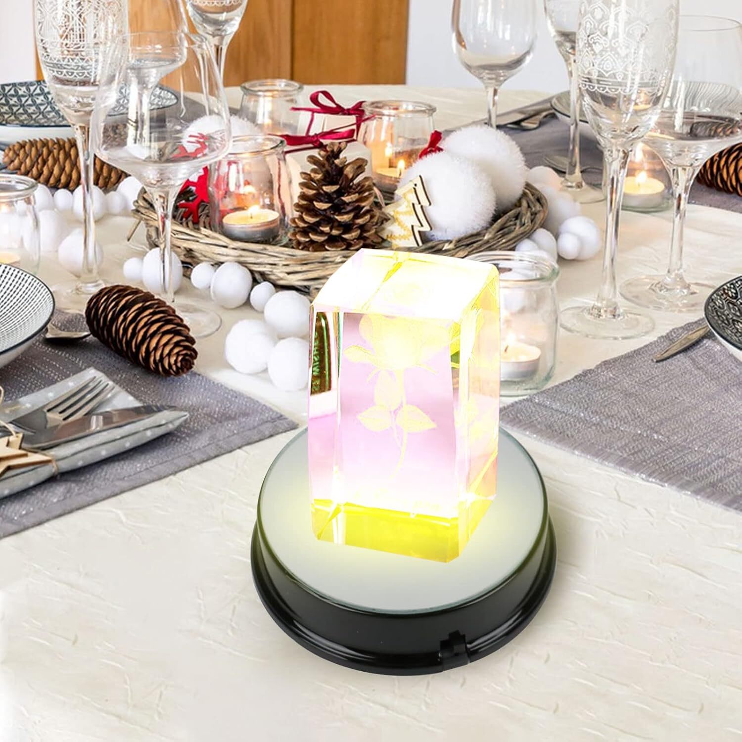 2pcs LED Light Display Base Stand 7 Color Lamp Holder Crystal Glass Art Figurinm