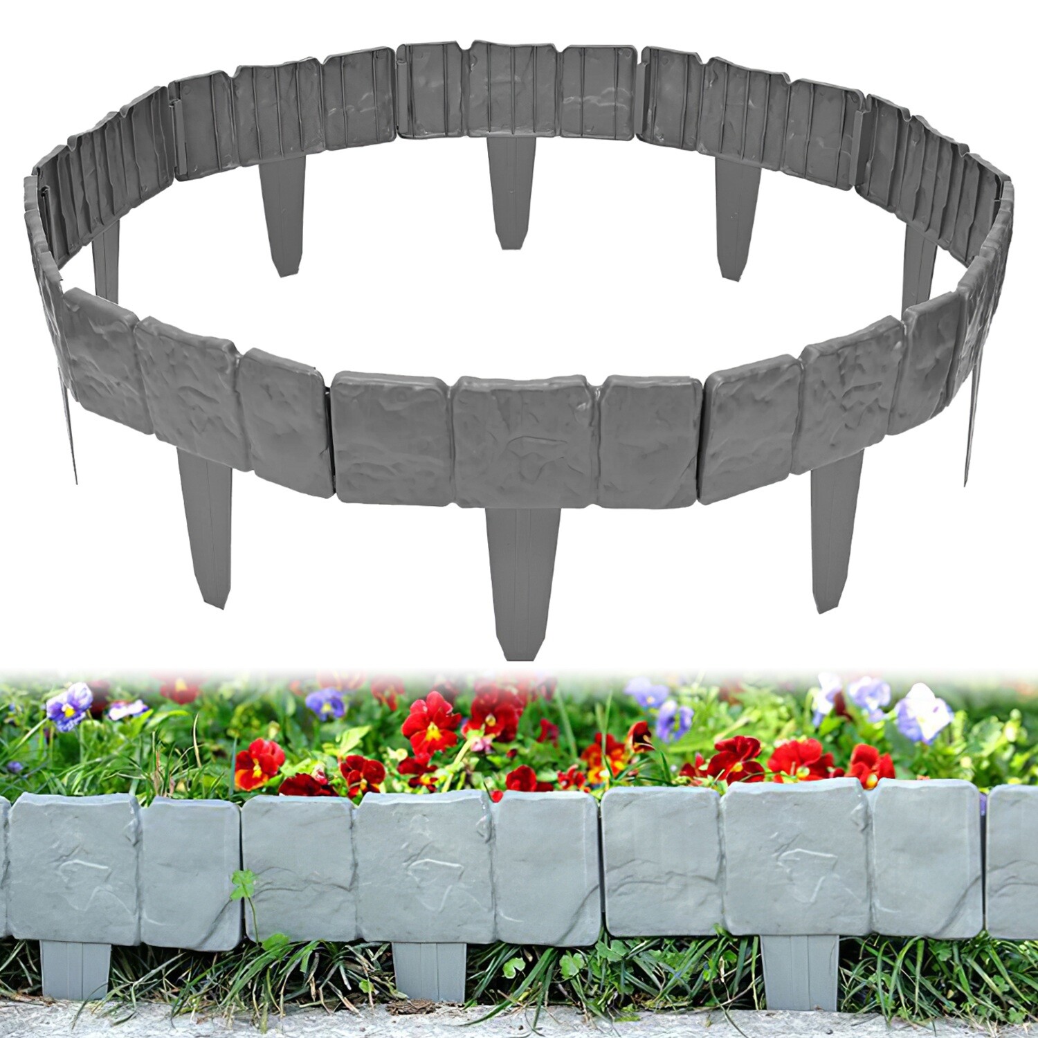 100/80/60/40/20 Pack Garden Fence Plastic Stone Outdoor Landscape Edging Border