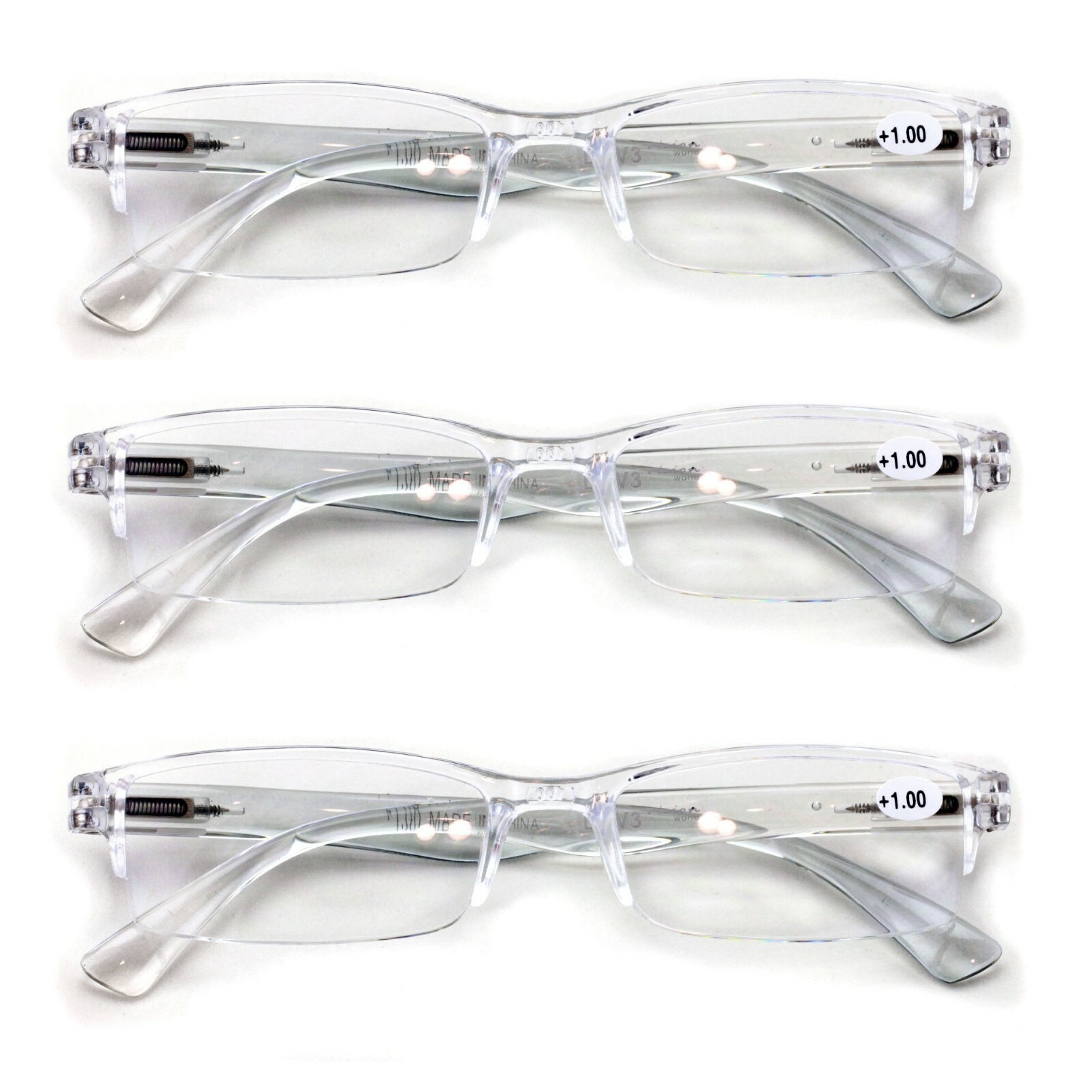 3 Pairs Lightweight Rectangular Unisex Readers Spring Hinge slim Reading Glasses