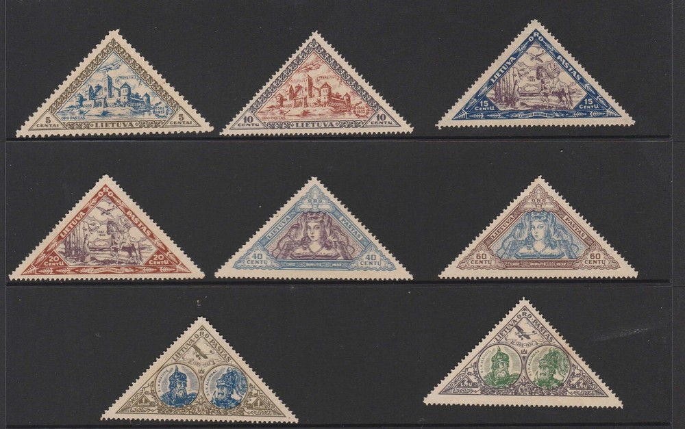 LITHUANIA 1933, AIR MAIL TWO COMPLETE SETS IMPERFORATED PERFORATED AIR MAIL SETS