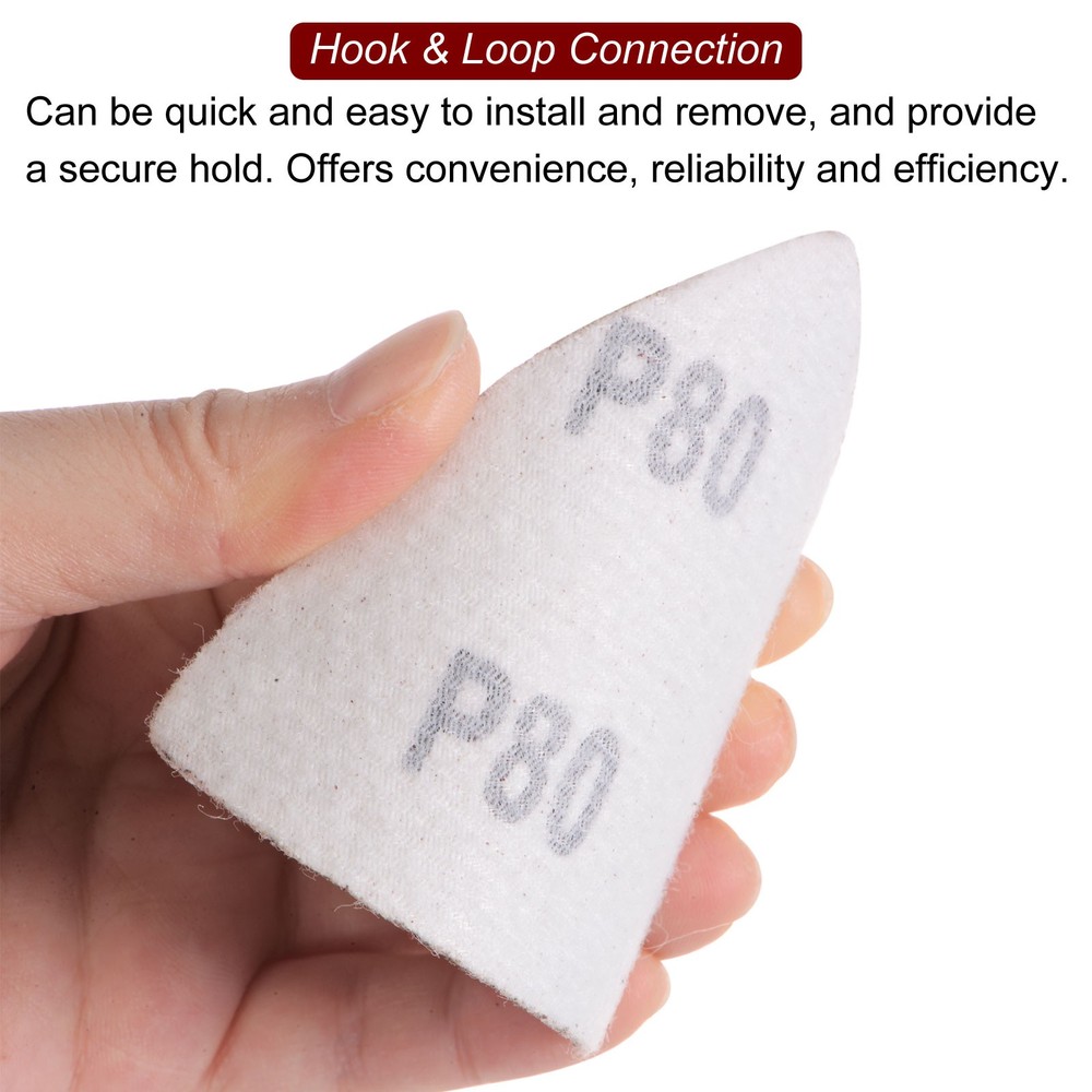 60pcs 80 Grits 80mm Aluminum Oxide Triangular Hook & Loop Sandpapers Pads