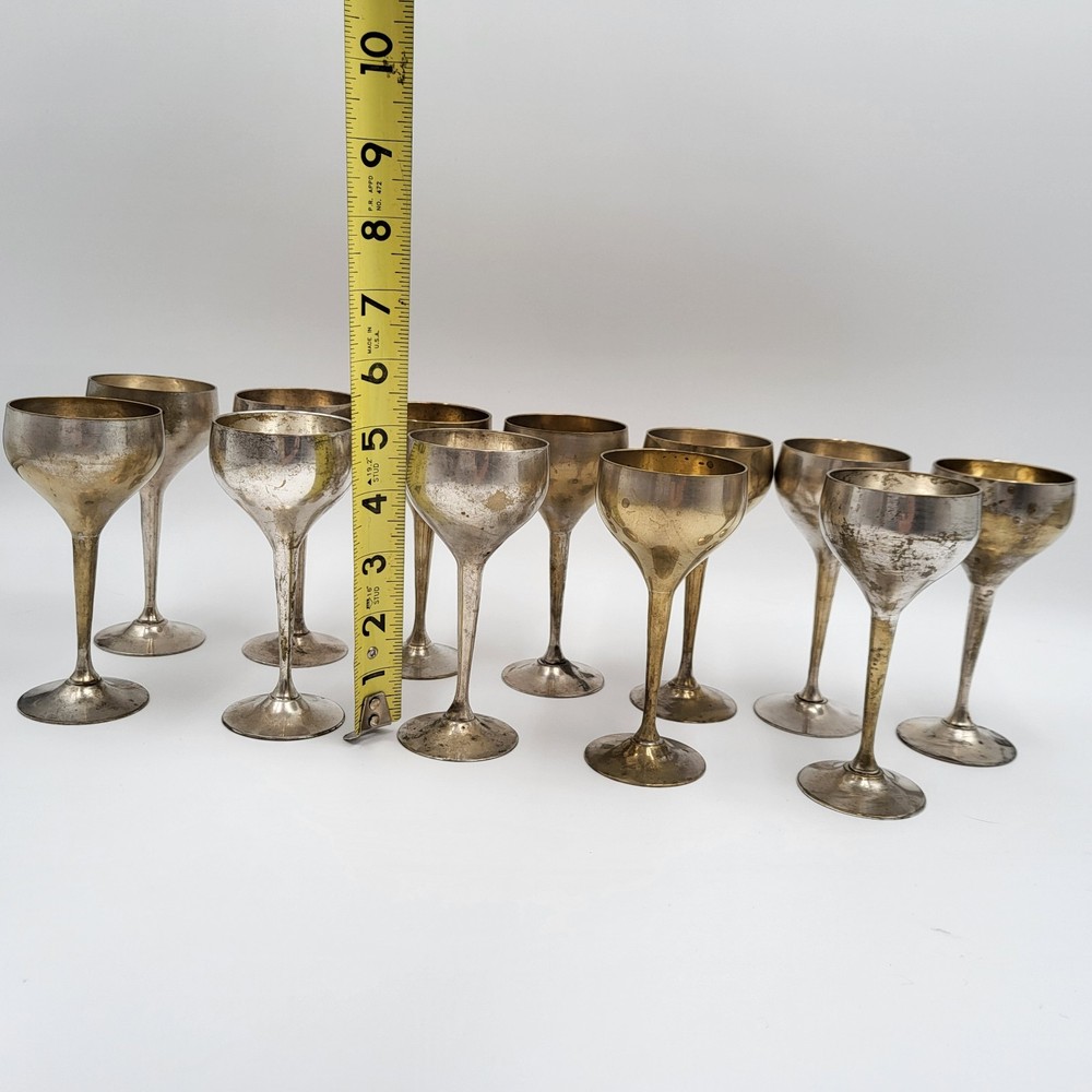 Vintage 12 Pieces Leonard Silver EPNS Silverplated Wine Goblets 4 3/4" Tall