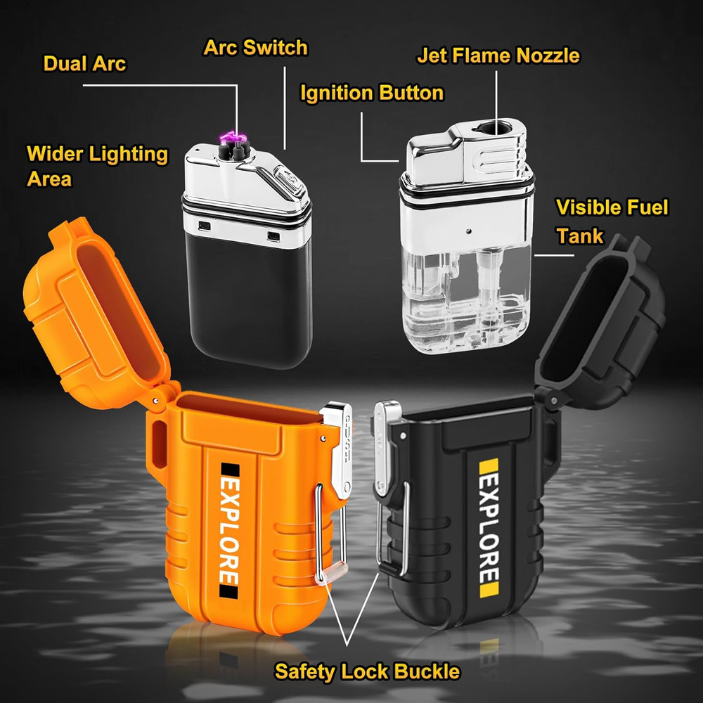 3 Pack Waterproof Outdoor Lighter, Windproof Torch Lighters Butane Refillable, E