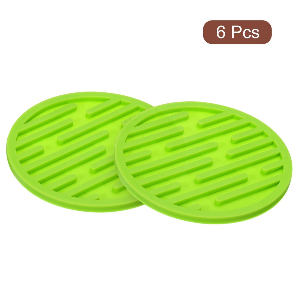 Beverage Coasters, 6pcs - Silicone Coasters for Beverages, Round (Green)