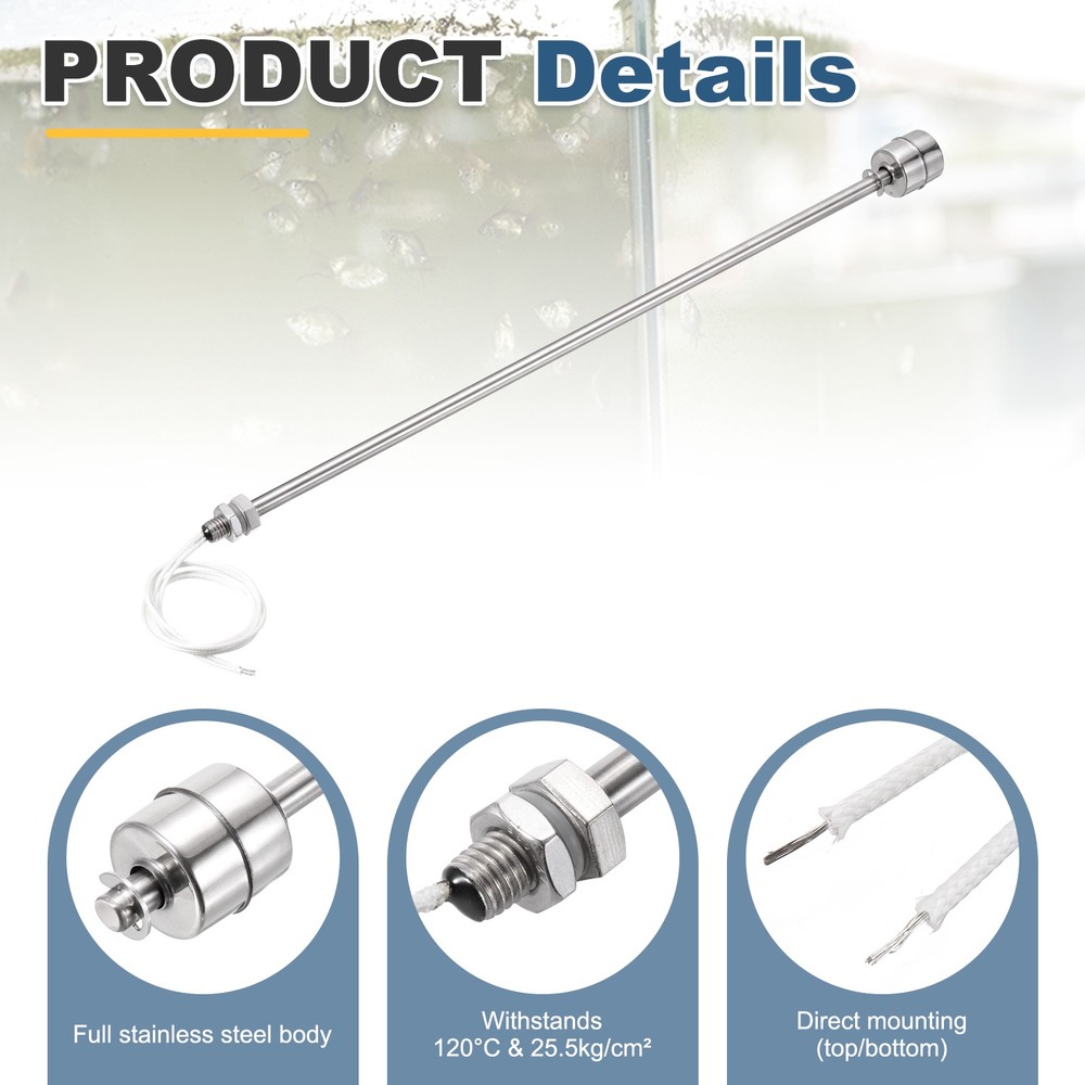 Float Switch 350mm Rod 0.5A Vertical Single Float for Pump/Alarm 1 Pcs