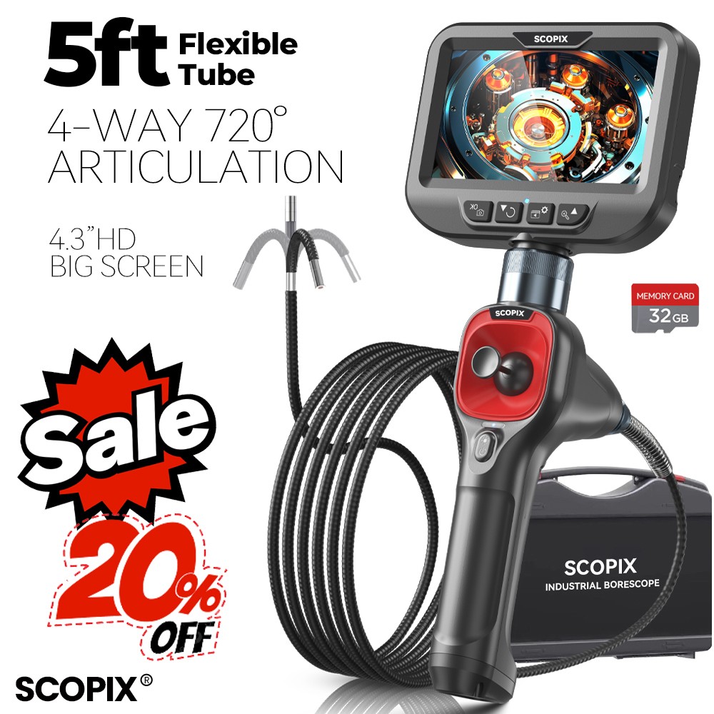 SALE! 5FT 4-Way Articulating Borescope Industrial Endoscope Inspection Camera
