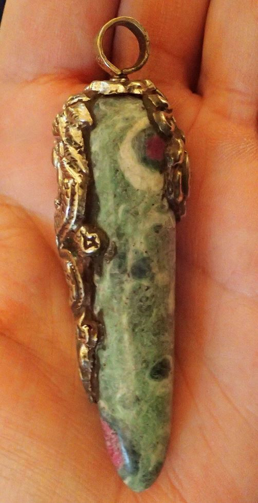 Ruby In Fuchsite with Sterling Silver Dragon Pendant point