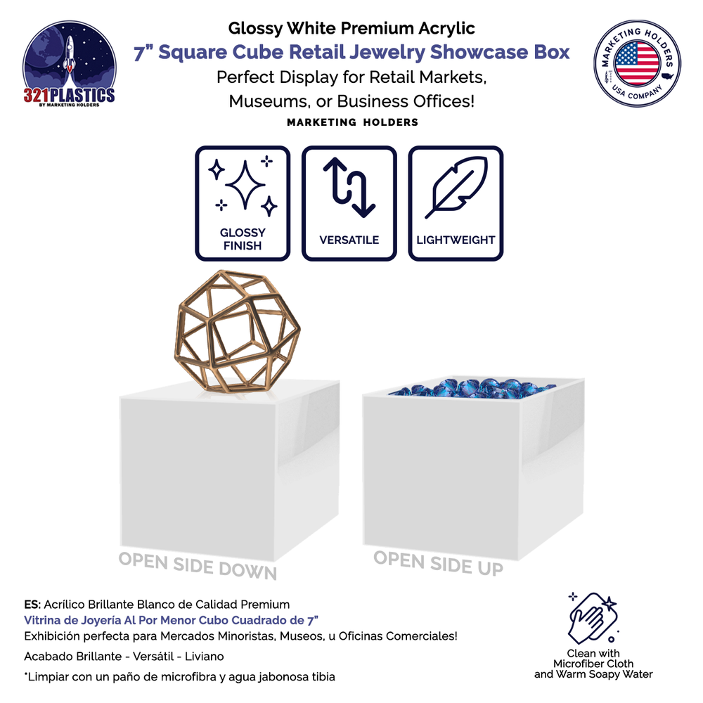 7" Square White Acrylic Retail Display Box