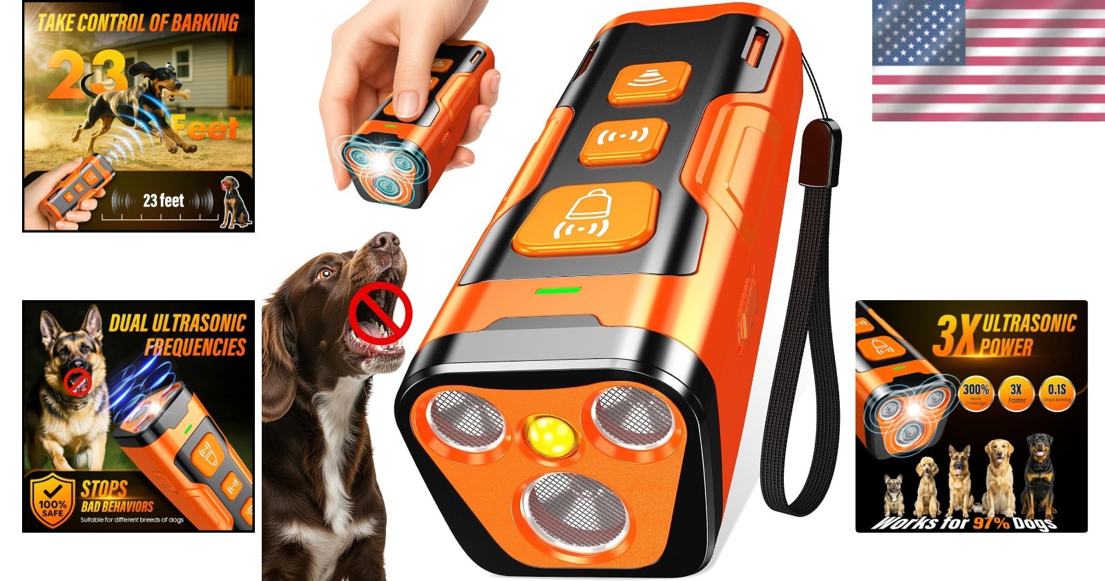 Compact Anti Barking Device, 23ft Range, Rechargeable