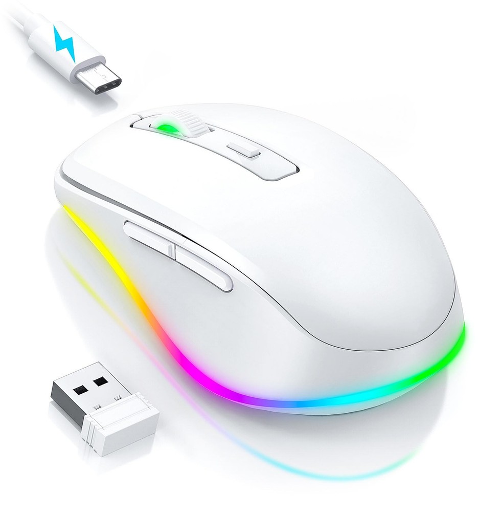 Wireless Mouse LED With Jiggler Mover Rechargeable Undetectable White Computer