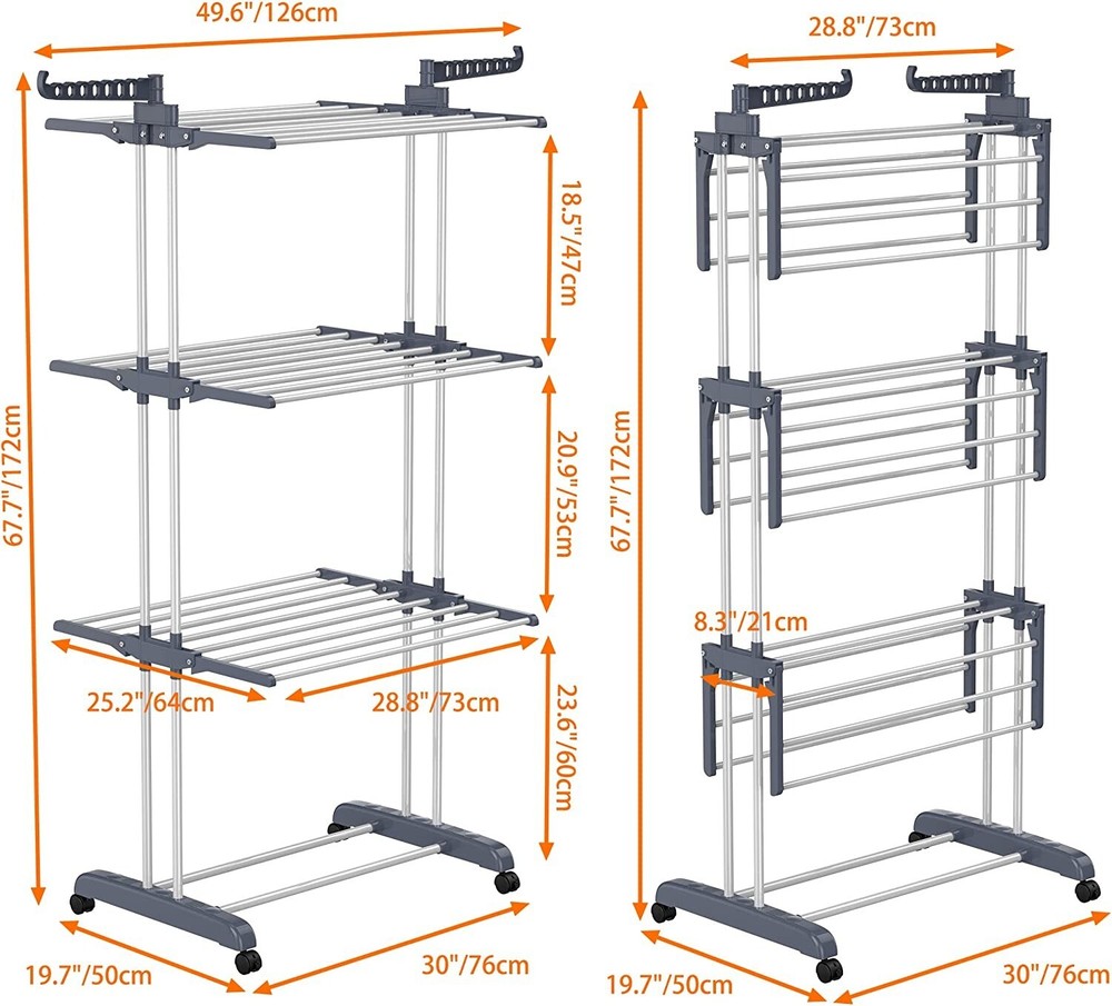 Rolling Clothes Drying Rack Laundry Rack Foldable Tendedero Para Secar La Ropa