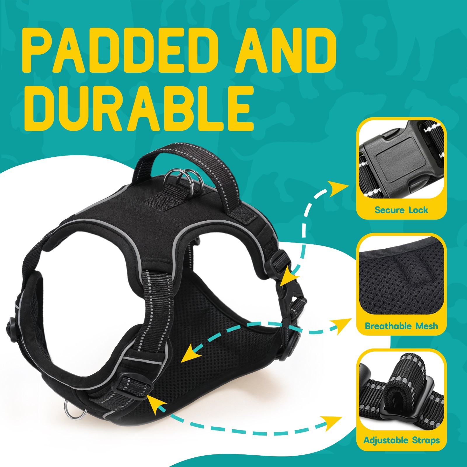No Pull Dog Harness & Leash Set – Adjustable, Reflective, Soft Padded Comfort