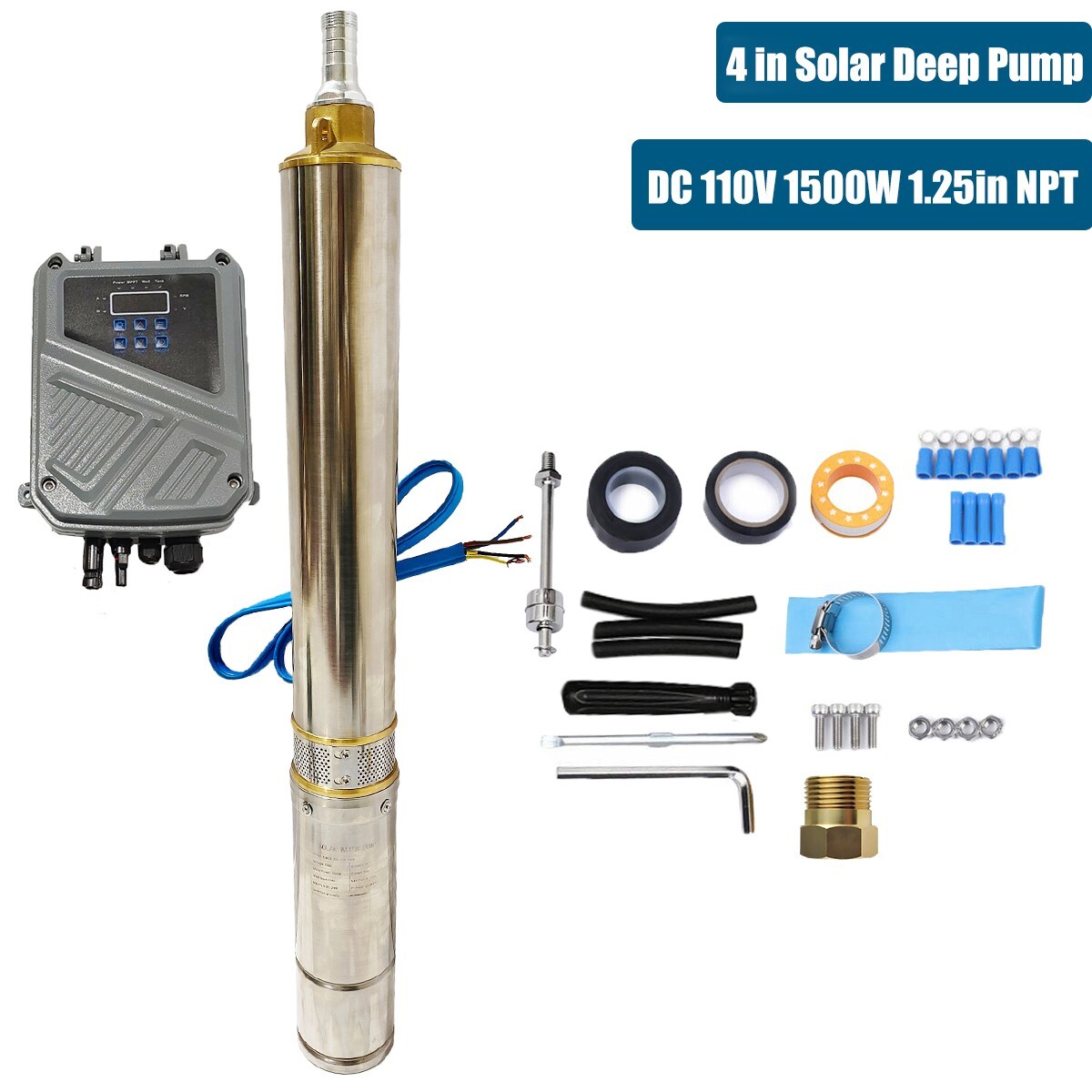 2HP 4" Solar Pump Submersible Pump Bore Deep Well Pump+MPPT Controller DC 110V