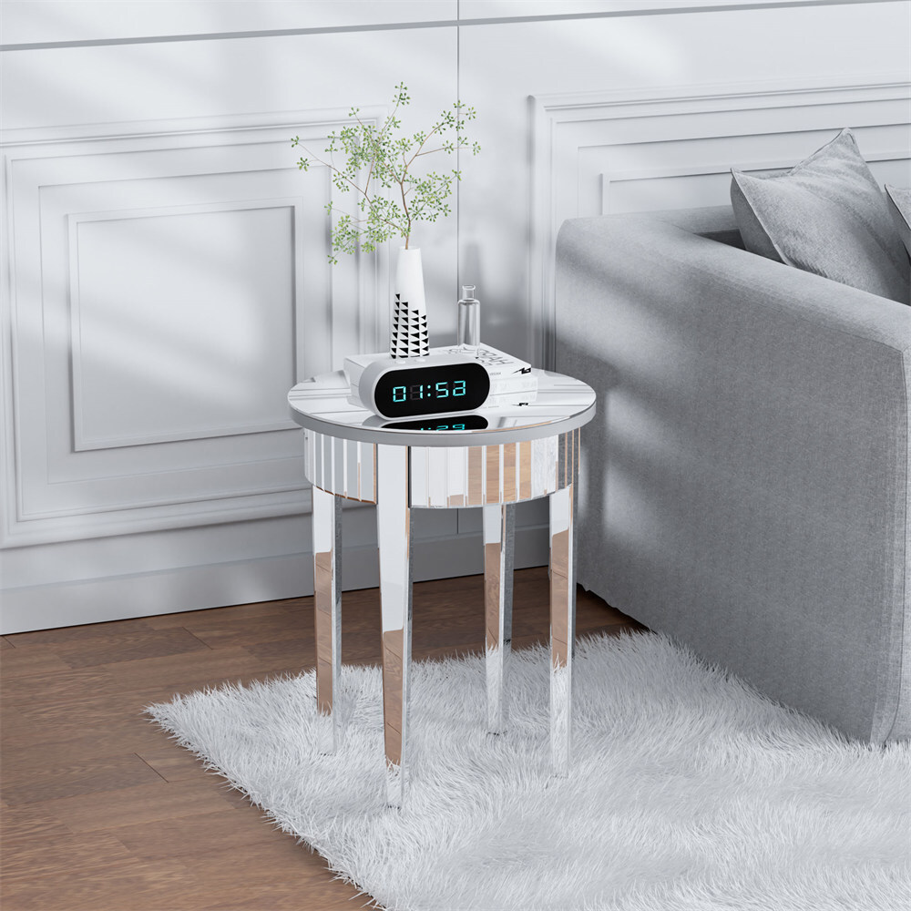 Niche Mirrored Round End Table Exquisite Silver Coffee Table Home Hallway Decor