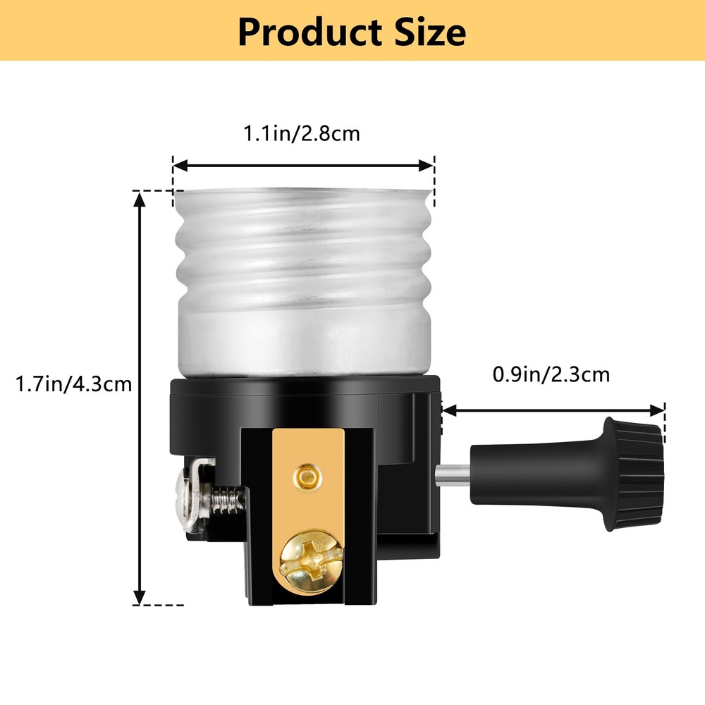 UL Listed E26 Light Socket ，Baocuz Lamp Replacement with ON/Off Black