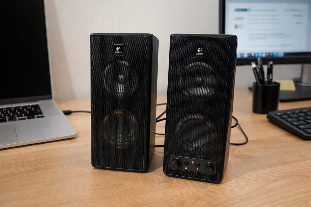 Logitech Stereo Computer Speakers 2.0 Desktop System w/ Volume  Control And Jack