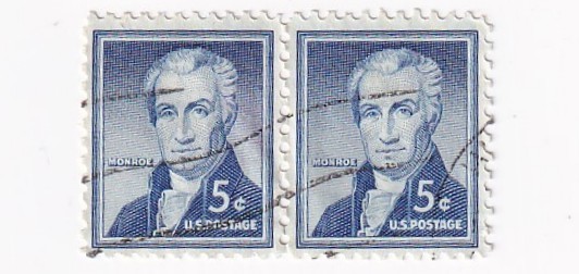 STAMPS US SCOTT 1038 "Monroe" 5 CENT 1954 USED HORIZ PAIR - E