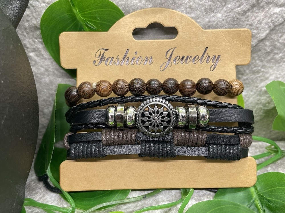 3 PC Leather Punk Bracelet Stackable Adjustable Tie New Free Ship B2824