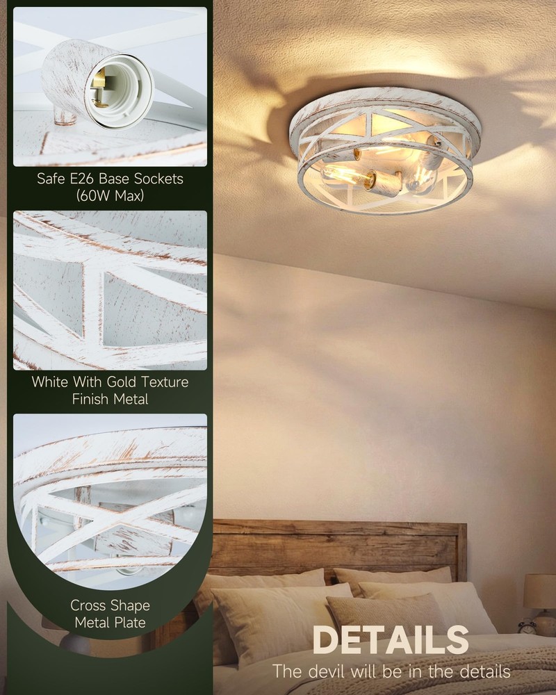 1 Pack Flush Mount Ceiling Light, 3-Light Close to Ceiling Light Fixtures, 13...