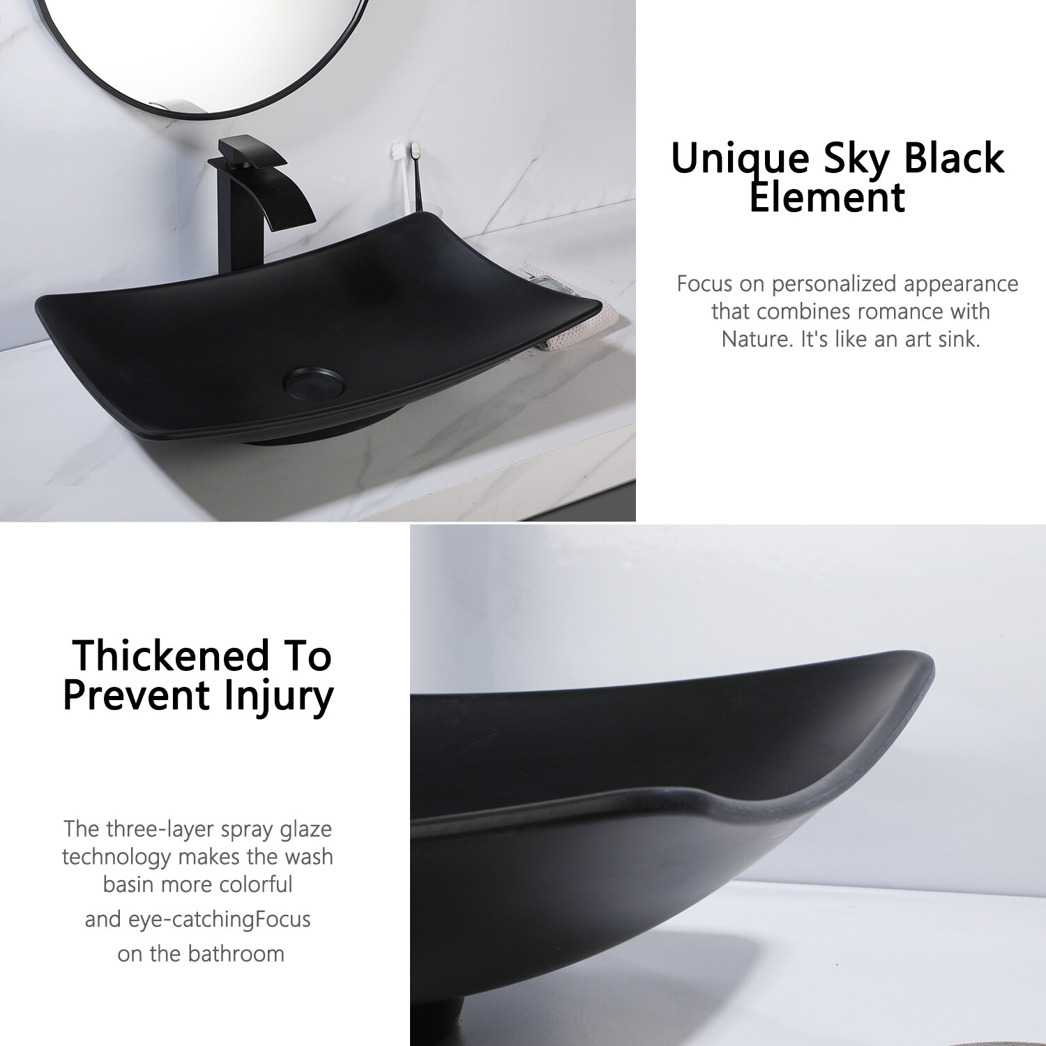 22.6inch Bathroom Vessel Sink Rectangle Resin Basin Bowl &Faucet And Drain Set