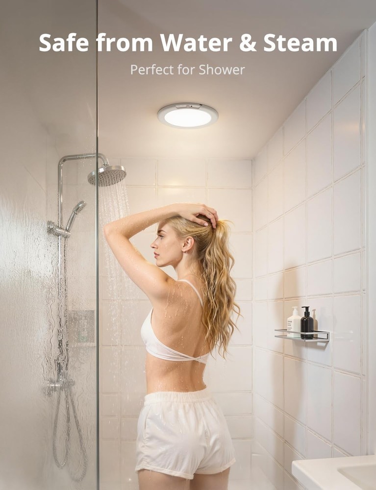 Battery Operated Shower Light Waterproof Inside, Rechargeable Motion Sensor s...