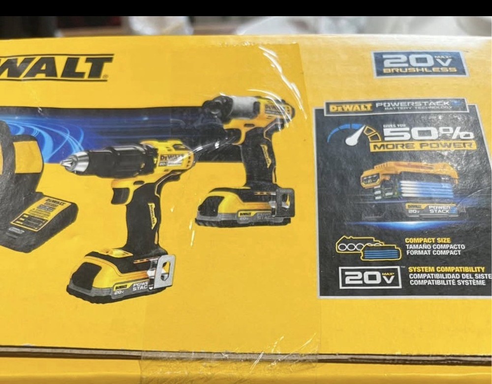 DEWALT 20 Volt MAX POWERSTACK Brushless Cordless 2-Tool Combo Kit- DCK228E2, New