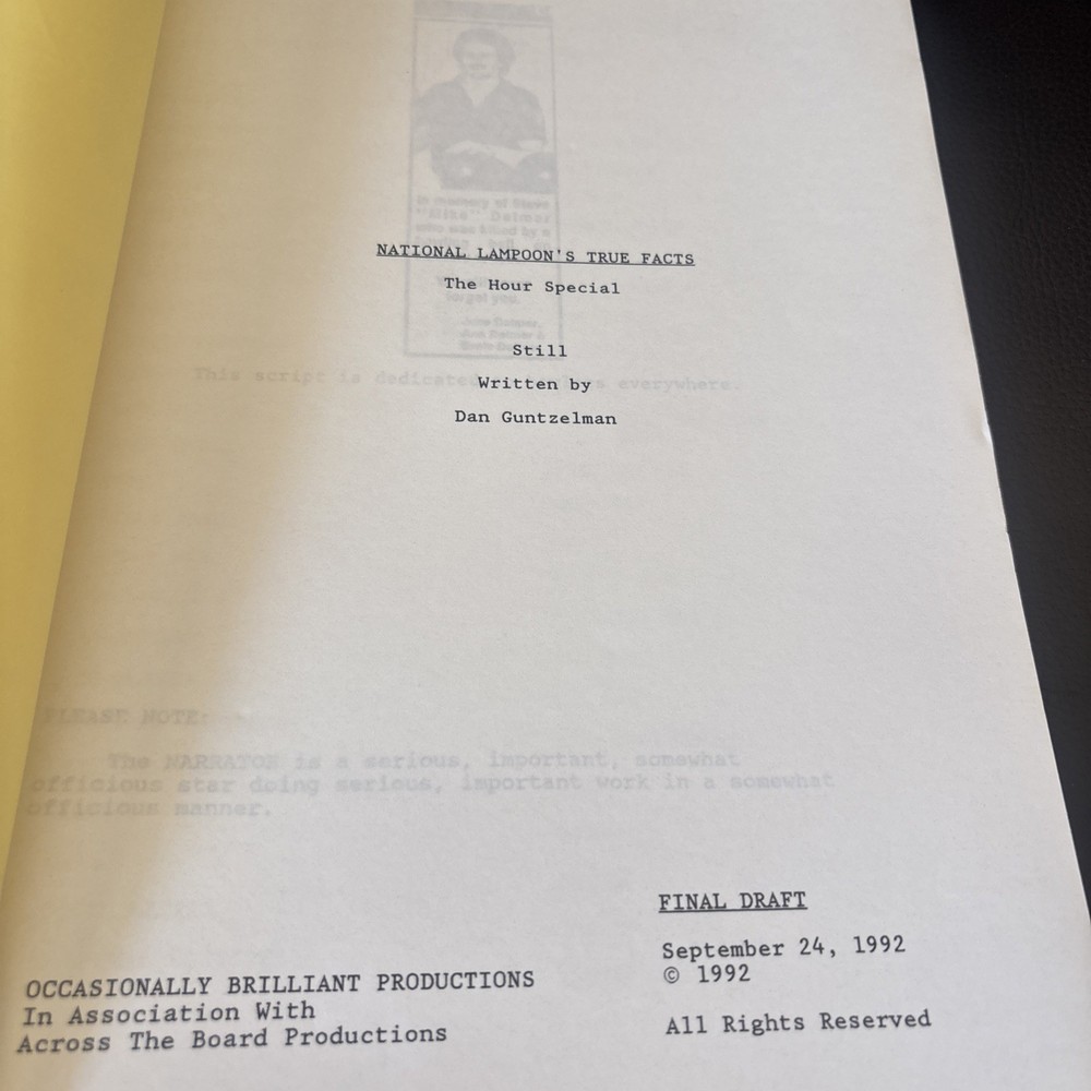 National Lampoon True Facts Warner Brothers Television Script First Final Drafts