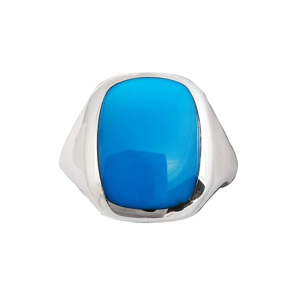 925 Sterling Silver Rectangular Turquoise Resin Ring, Simple Rounded...