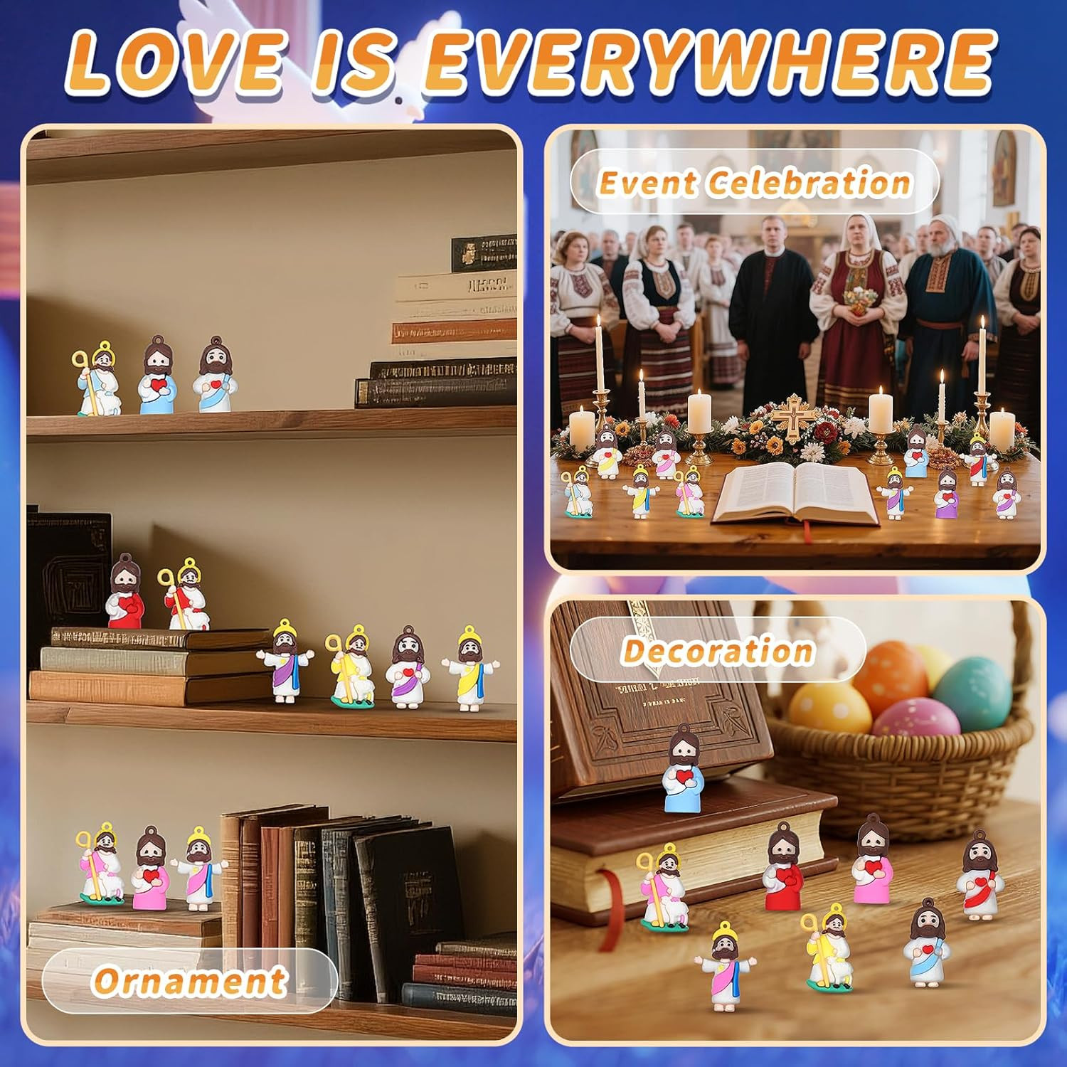 Little Jesus Figures, 60PCS Mini Jesus Figurines in Bulk, Jesus Loves You Tiny J