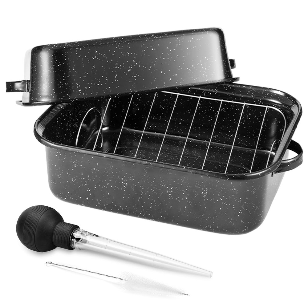 21Inch Roasting Pan, Extra Large Rectangle Pan With 21INCH, Black