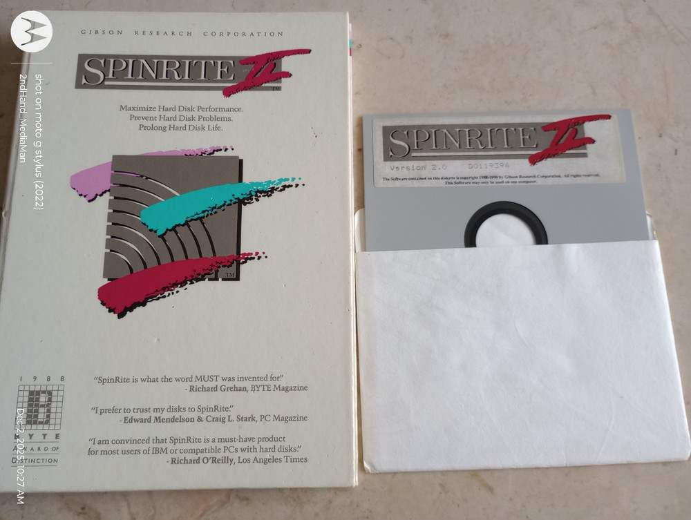 SPINRITE II VERSION 2, 5"FLOPPY DISC PC COMPUTER PROGRAM SOFTWARE W/BINDER BOOK