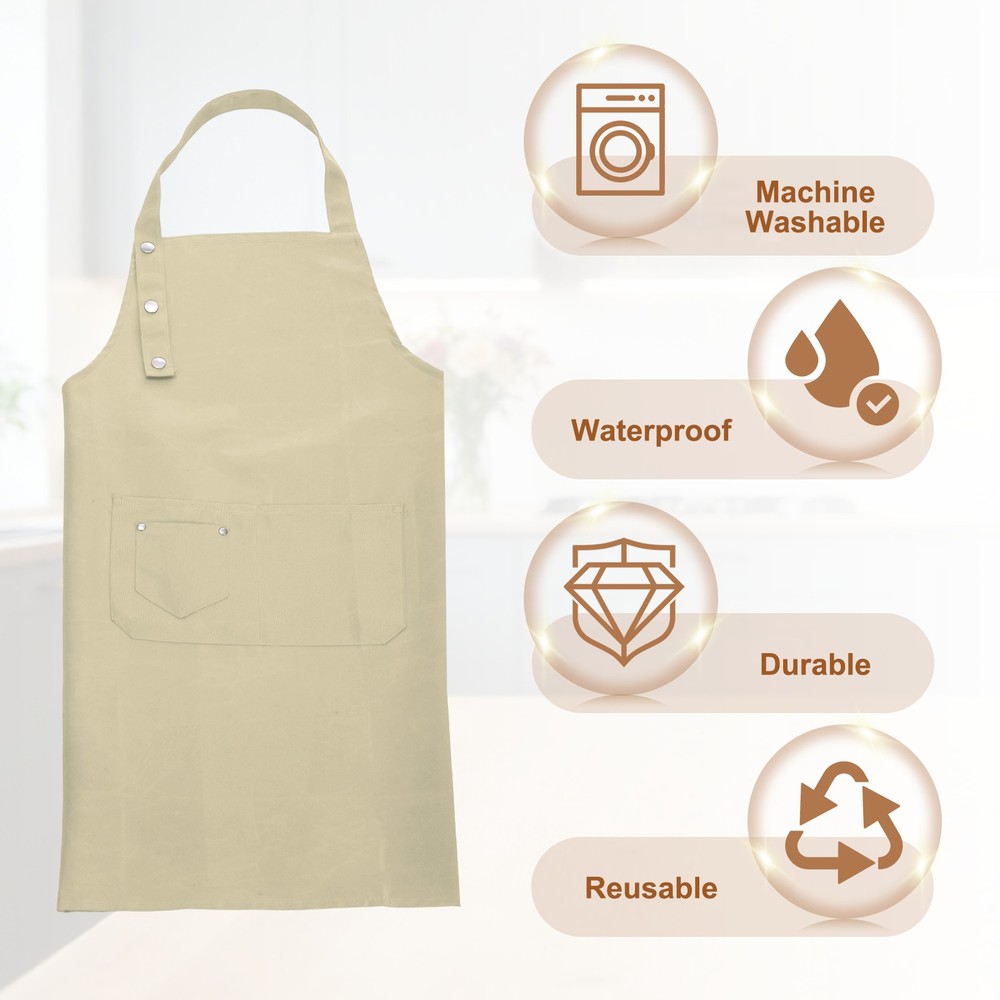 Kitchen Cooking Aprons, Adjustable Neck Strap Apron with Pocket, Khaki