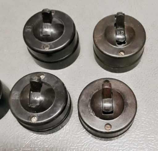 Vintage Old 4 Pcs Electrical Bakelite Switch & 1 Socket made in India.